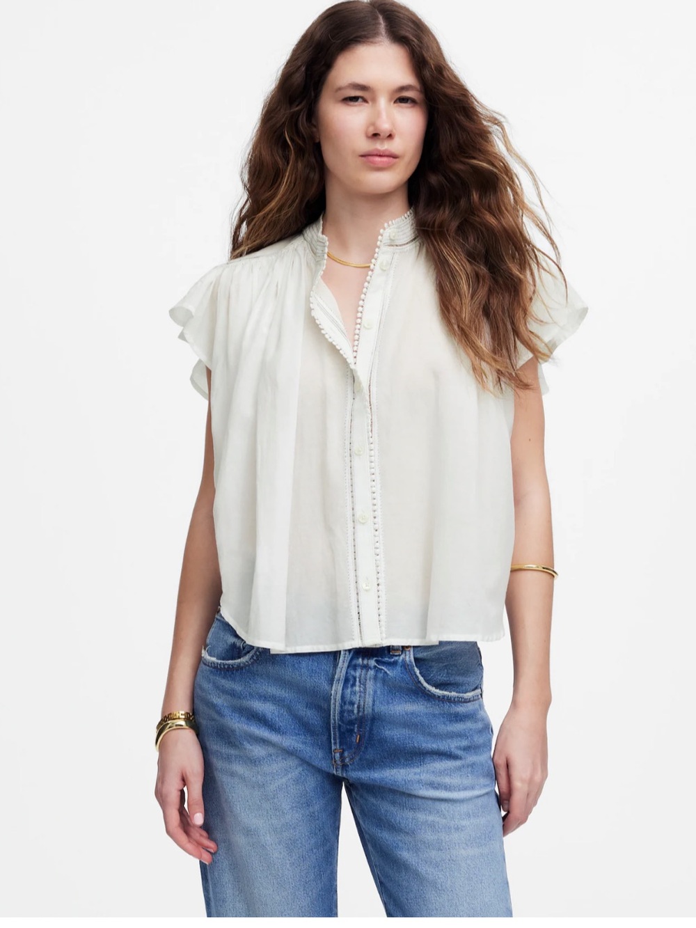 NWT Madewell Shirred Lace-Trim Top